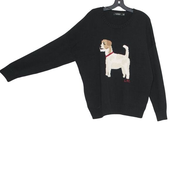 Ralph Lauren Sweater Dog Intarsia Terrier Preppy Academia Heritage Black XXL - Picture 9 of 10